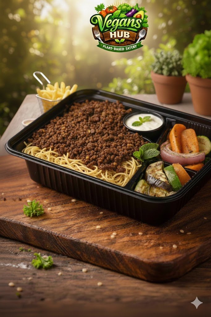 The Vegan Beefy Chunks & Noodle Box (Creamy Edition) وجبة لحم نباتي مكرونه صوص ابيض