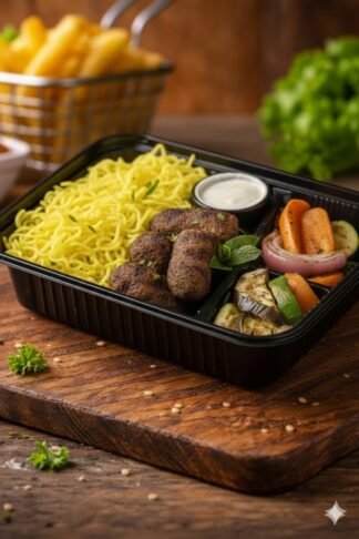 The Grilled Kofta & Noodle Box (Creamy Edition) وجبة كفته نباتي بالمكرونه صوص ابيض