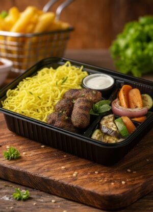 The Grilled Kofta & Noodle Box (Creamy Edition) وجبة كفته نباتي بالمكرونه صوص ابيض