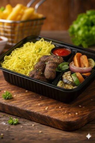 The Grilled Kofta & Noodle Box (Zesty Red Edition) وجبة كفته نباتي مكرونه صوص احمر
