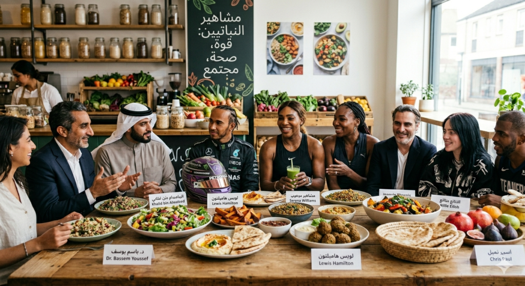 مشاهير النباتيين في العالم والوطن العربي من بينهم باسم يوسف ولويس هاميلتون وفينوس ويليامز وباتريك بابوميان.